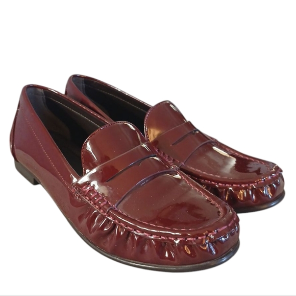 Zara Burgundy Patent Leather Loafers Women's Red Slip On Flats Size 6 - Picture 11 of 11